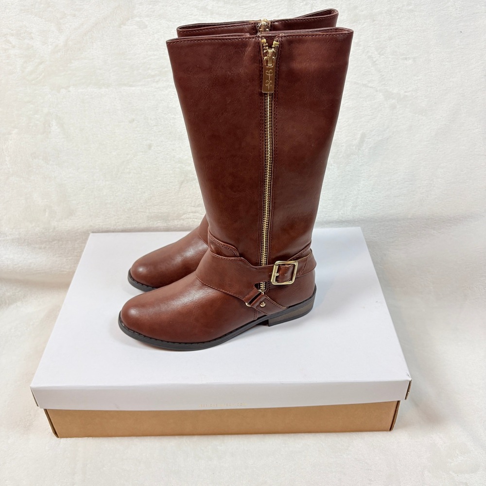 Jessica Simpson Girls Tall Riding‎ Boots Kids Sz 2 Kingsley Brown Faux Leather